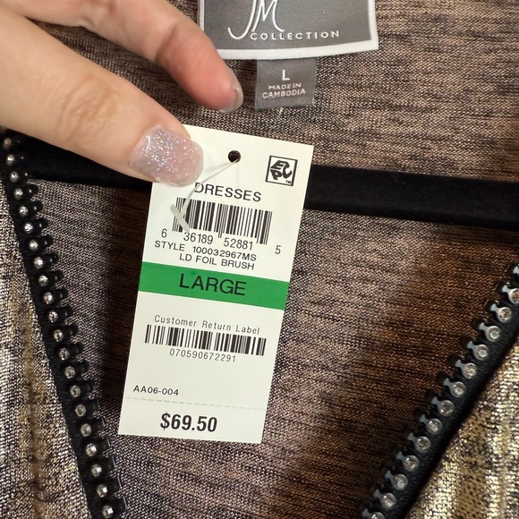 JM Collection Rhinestone Zip Front Brush Gold Dress - Picture 4 of 5